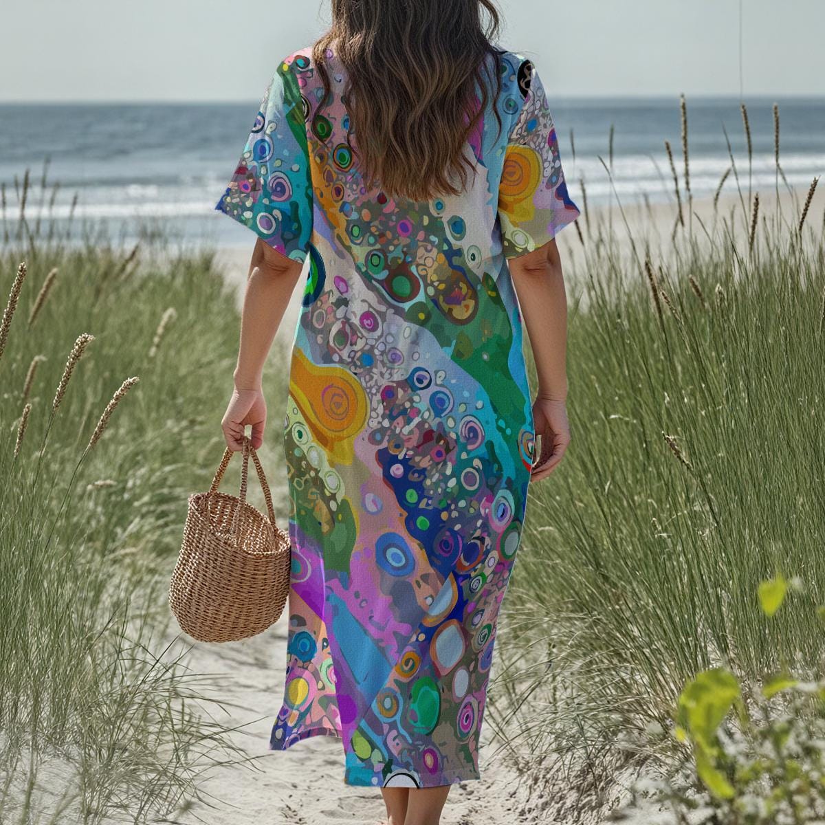 All-Over Print Women's Loose V-Neck Summer Dress