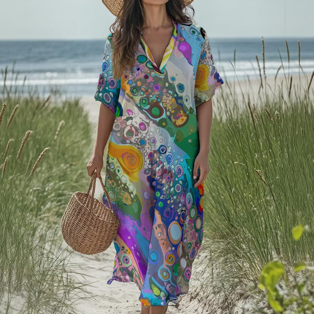 All-Over Print Women's Loose V-Neck Summer Dress