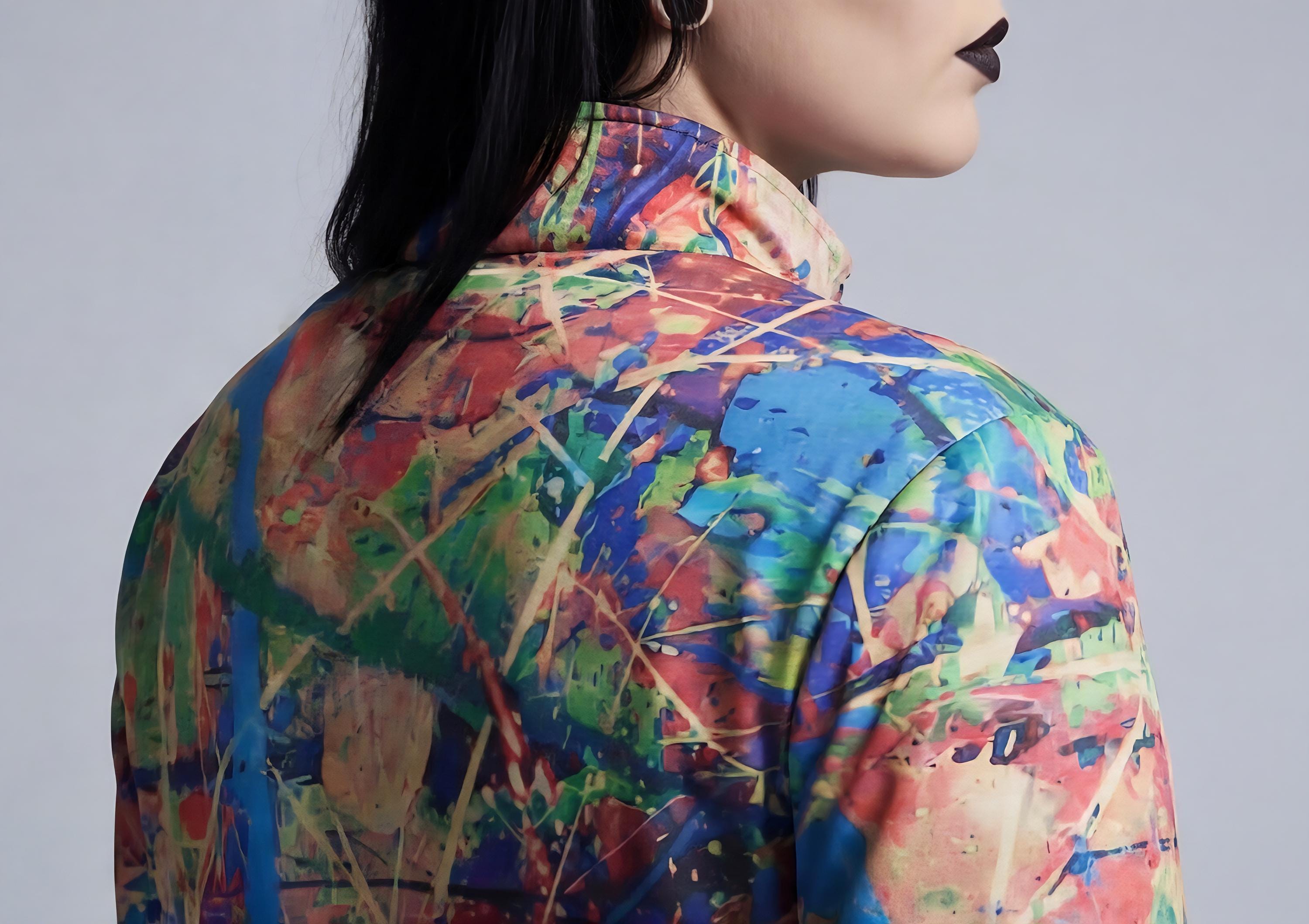 Paint Splatter Hacci Fleece Zip-Up Jacket, Psychedelic Streetwear