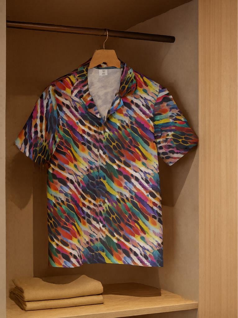 Button Down Shirt - Kaleidoscope Colorful Holographic Style - Abstract Business Casual Attire With Metallic Accents