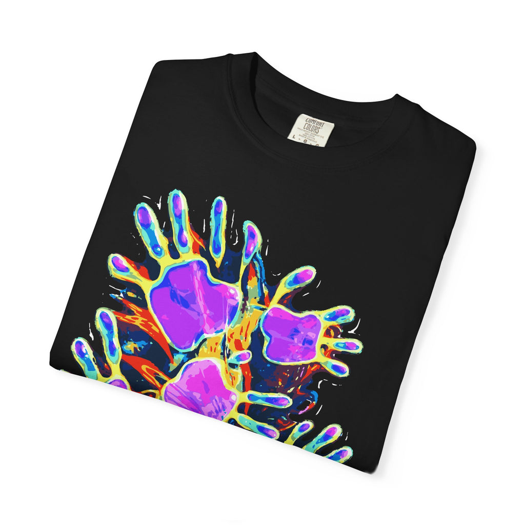Customizable "Handprint" T-Shirt - Psychedelic Neon Streetwear For Men & Women