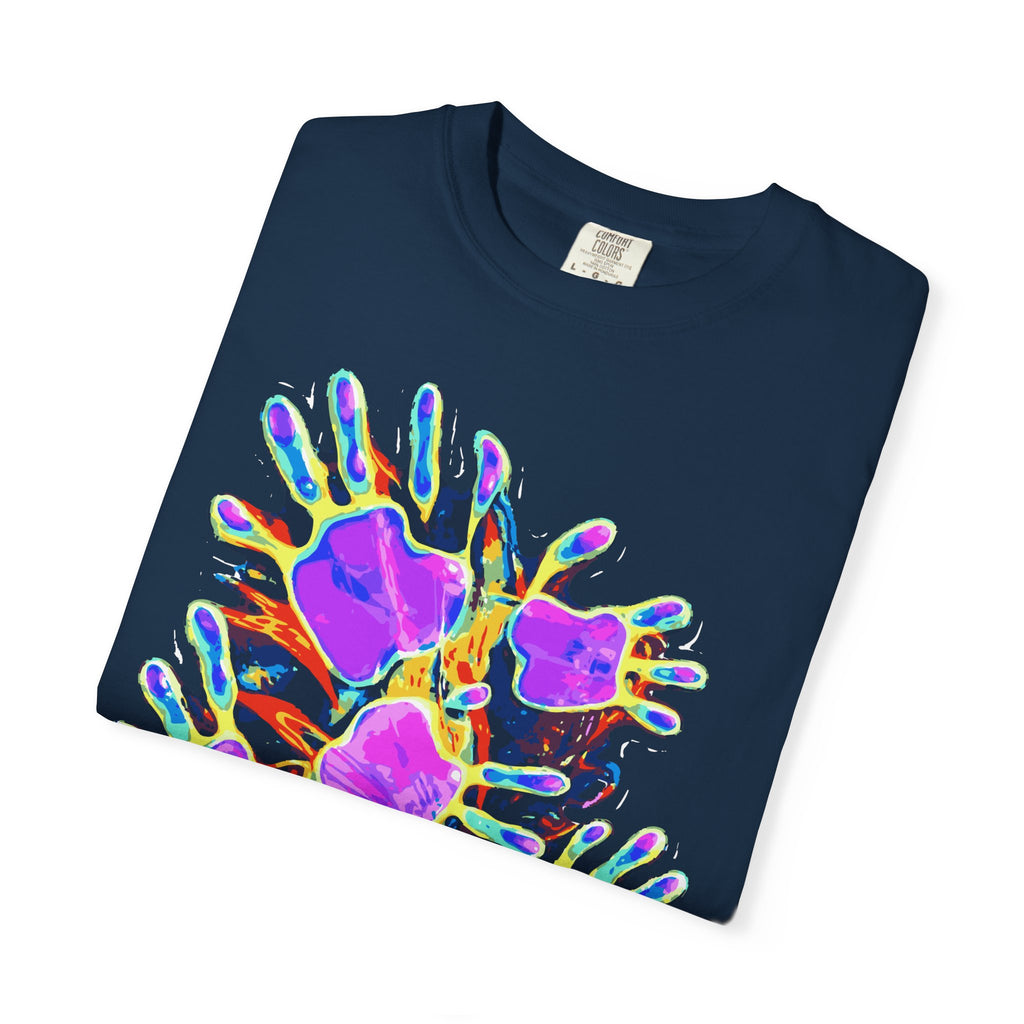 Customizable "Handprint" T-Shirt - Psychedelic Neon Streetwear For Men & Women