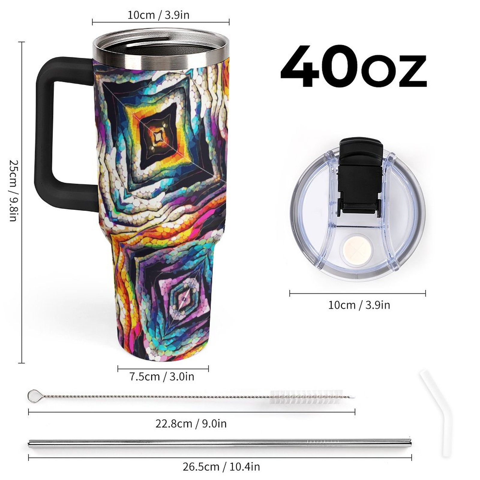40oz Insulated Tumbler with Handle and Straw
