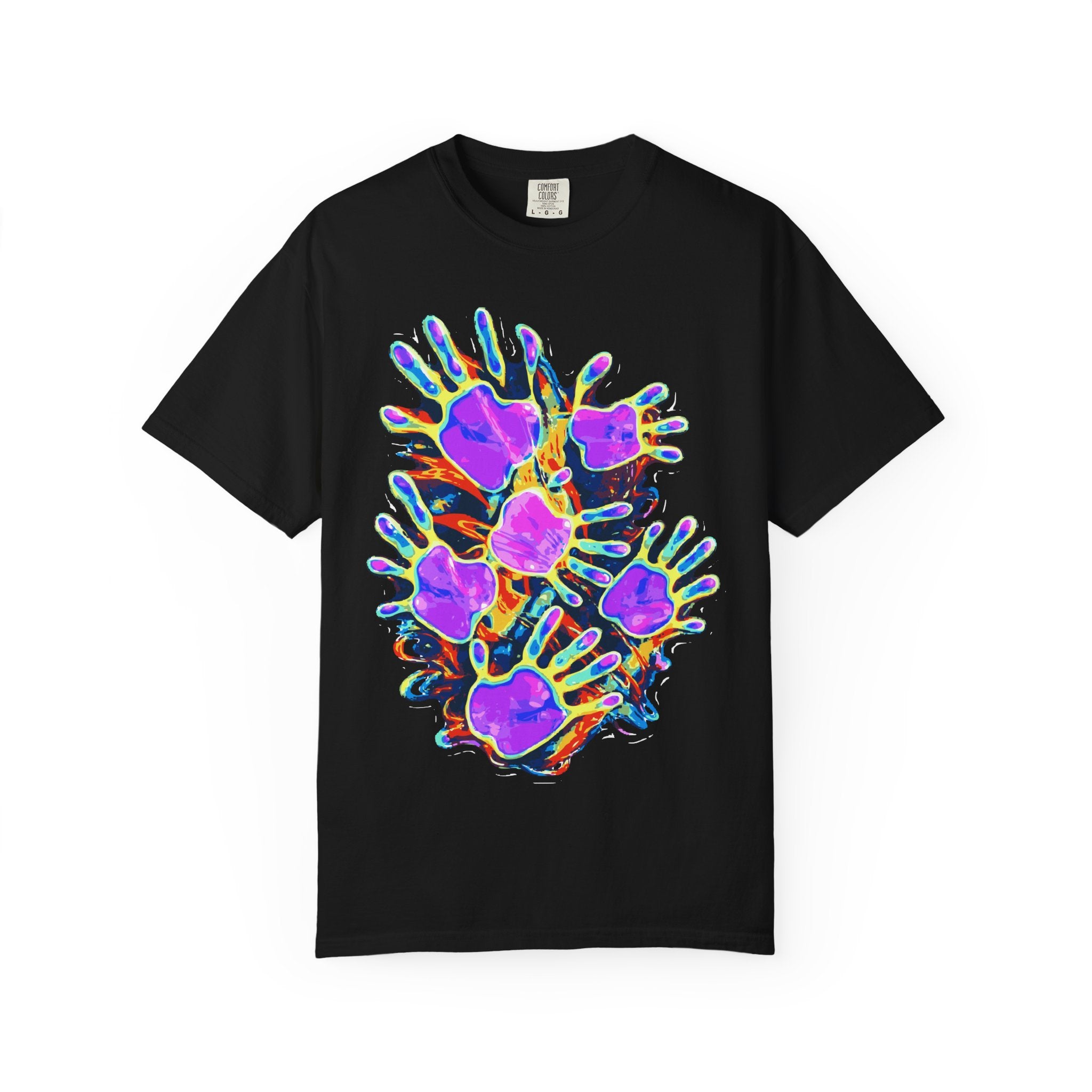 Customizable "Handprint" T-Shirt - Psychedelic Neon Streetwear For Men & Women