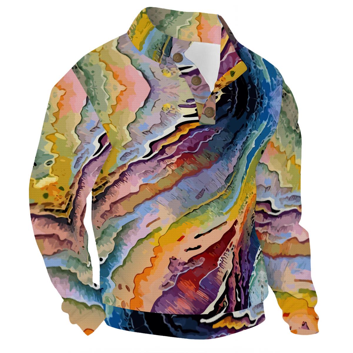 All-Over Print Men’s Casual Pullover Shirt With 1/4 Zip