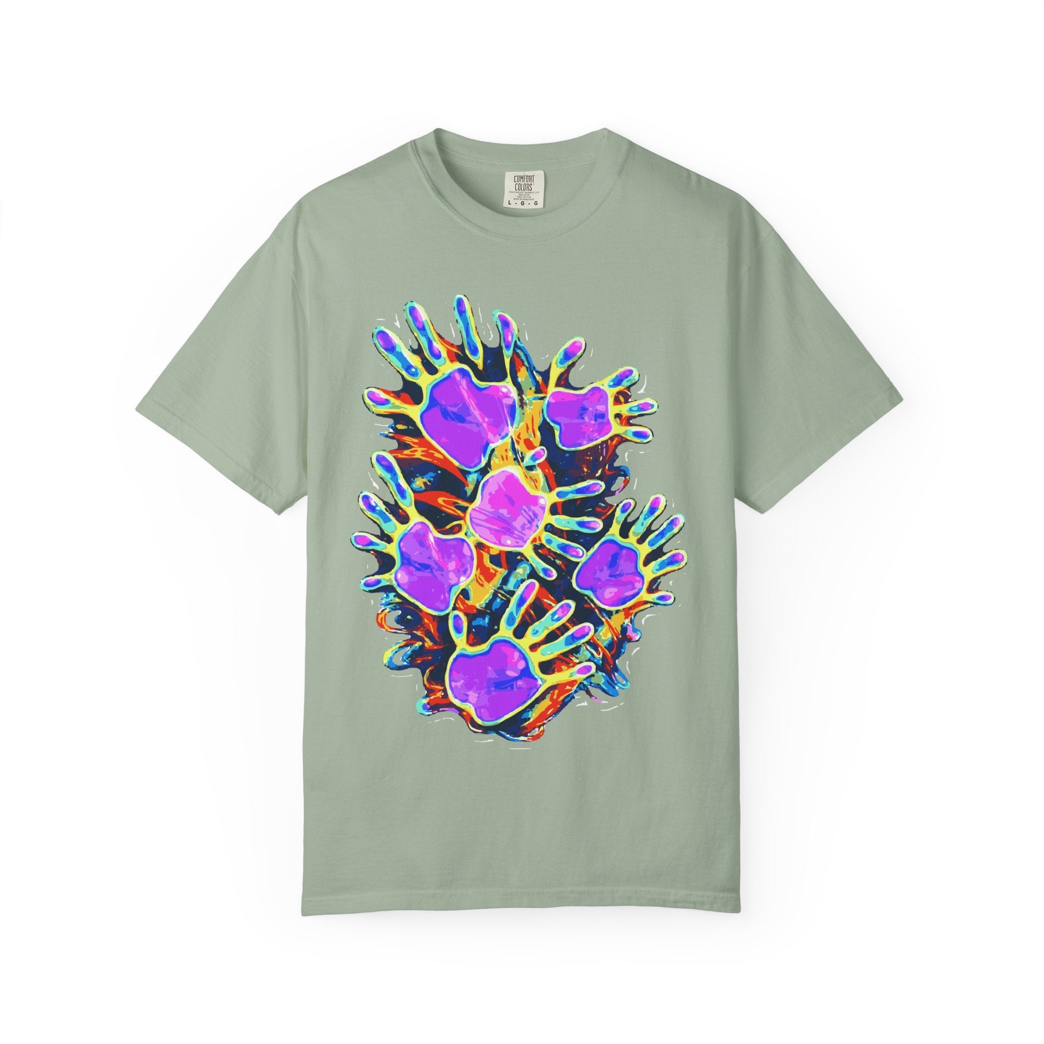 Customizable "Handprint" T-Shirt - Psychedelic Neon Streetwear For Men & Women