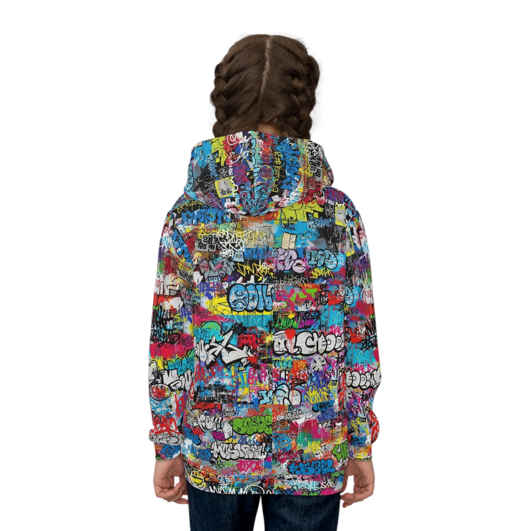 Abstract Graffiti Children's Hoodie: Wild Streetwear Pullover Gift For Kids