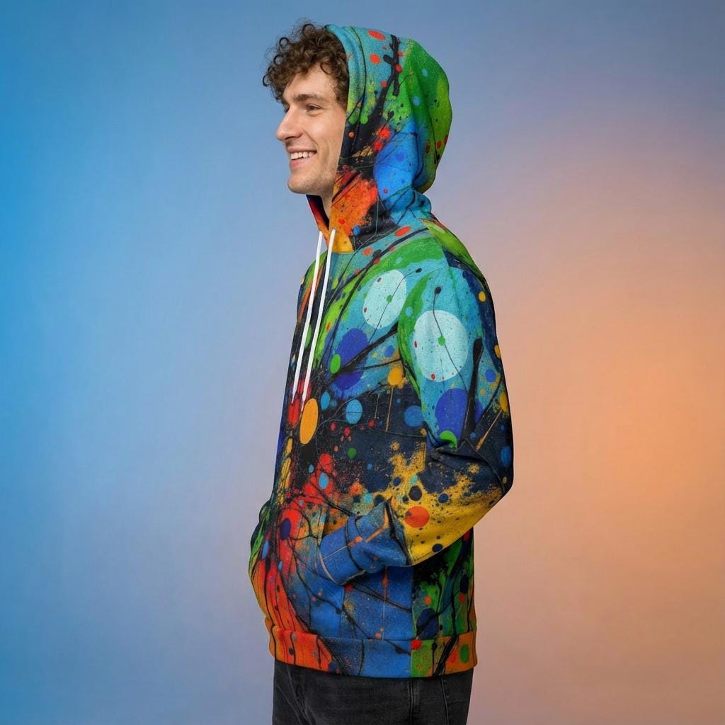 Trippy Rasta Splatter Ink Hoodie | Acrylic Pour Psychedelic Unisex Pullover | Vibrant Colorful Festival Sweatshirt