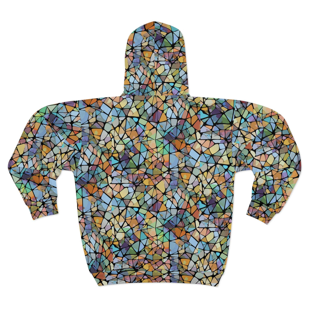 Mosaic Print Unisex Zip Hoodie, Colorful Art Sweatshirt
