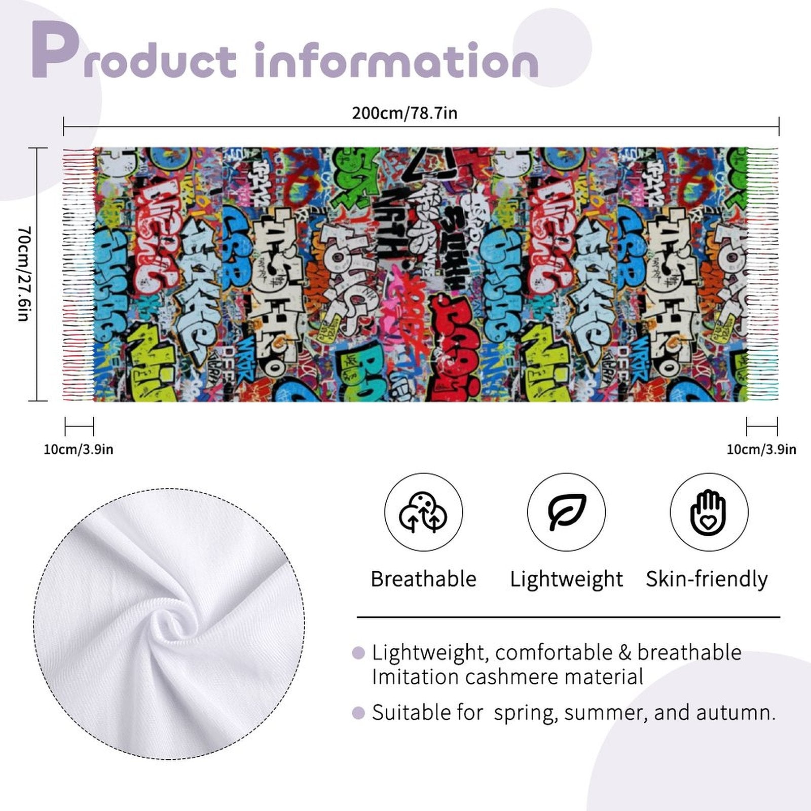 Cashmere-like Tassel Scarf (All-Over Printing)