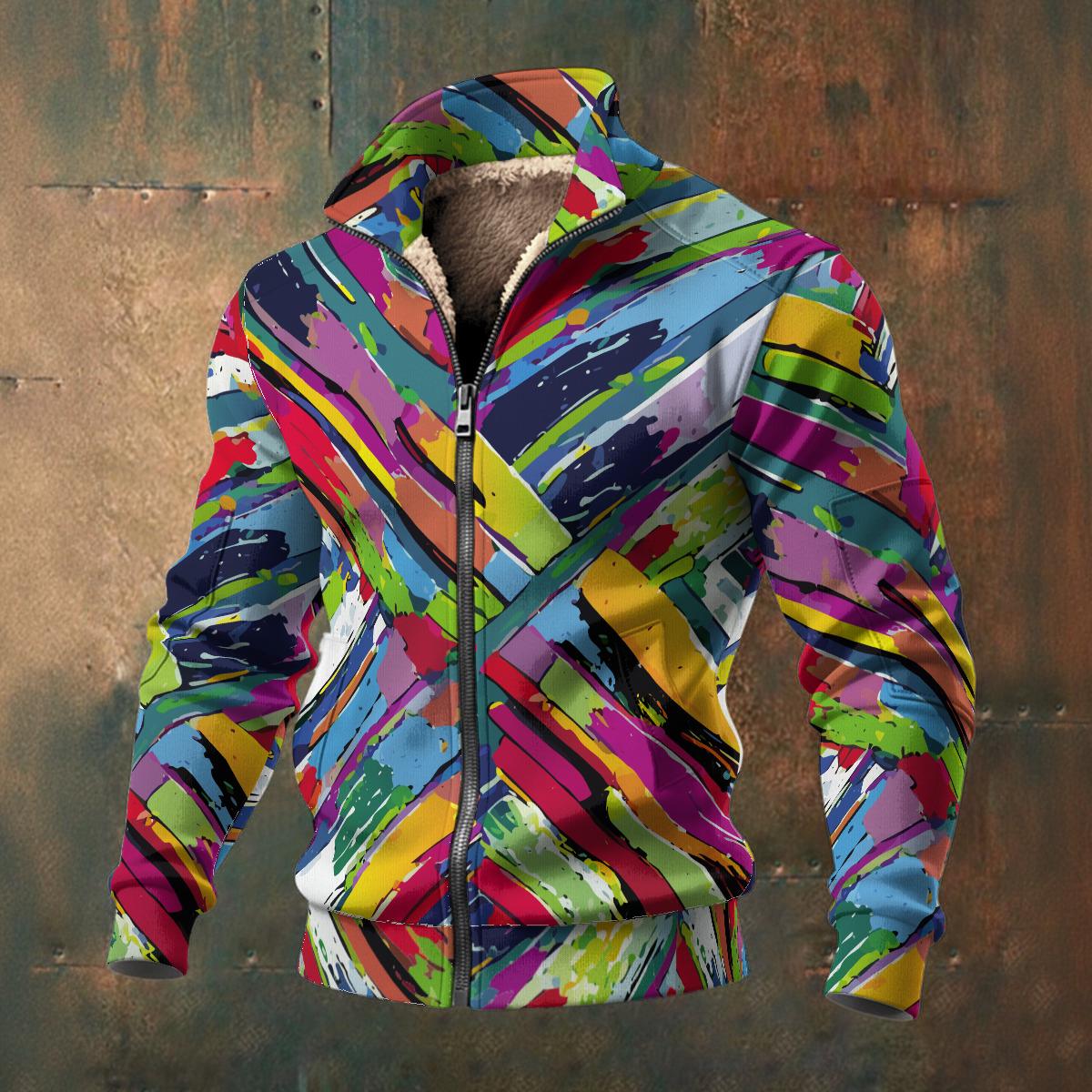 Urban Brushstroke All-Over Print Zip Jacket