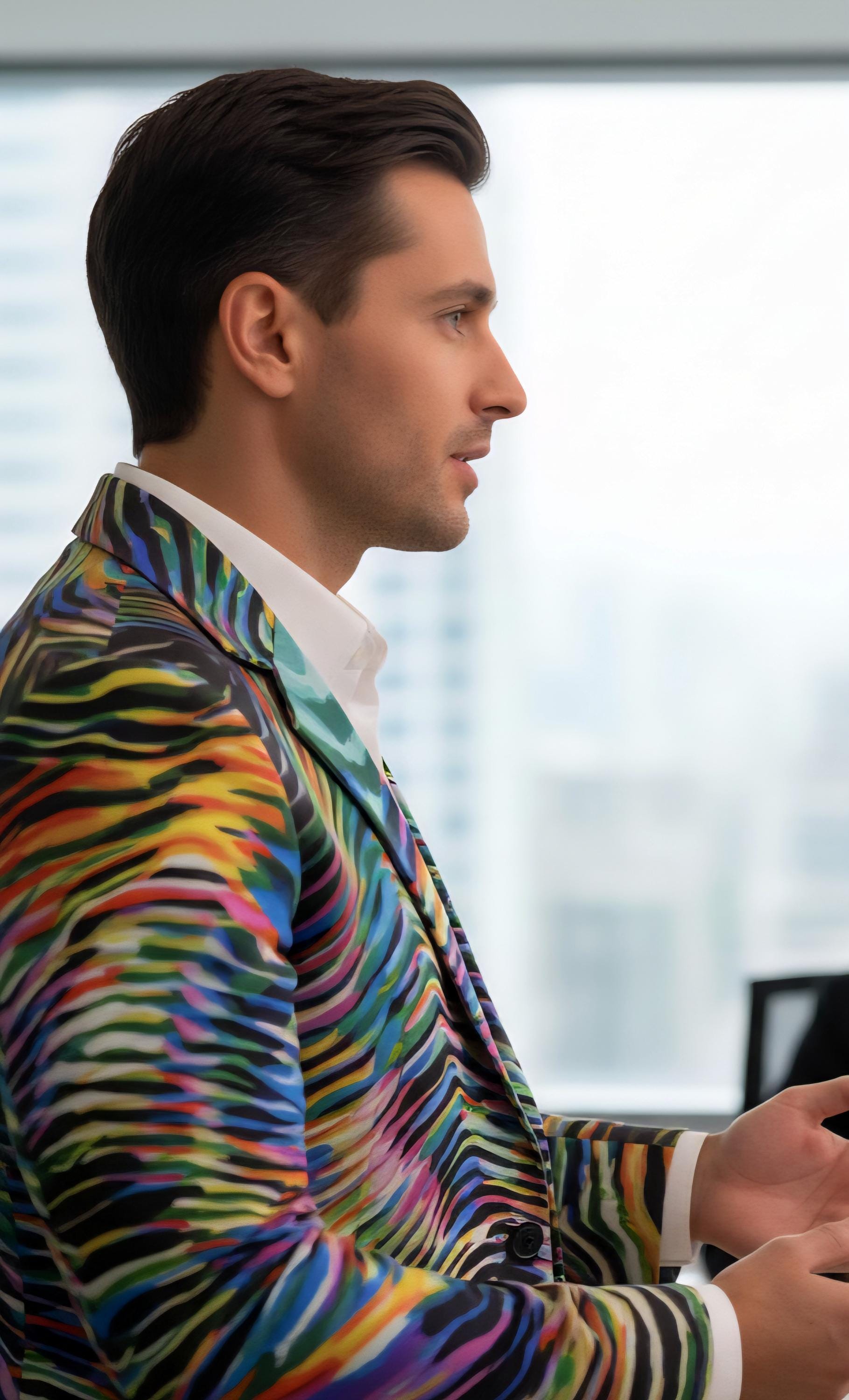 All-Over Print Men's Casual Flat Lapel Collar Blazer | 245GSM Cotton