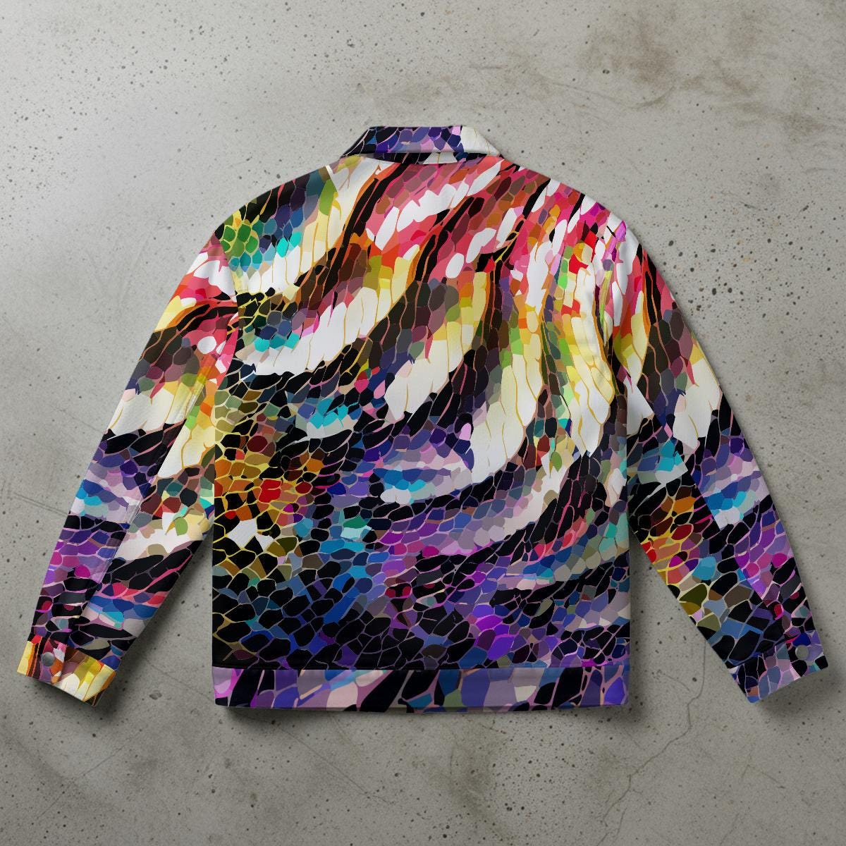 Psychedelic Abstract Art Jacket, Colorful Rainbow Mosaic Patterned Coat, Festival Rave Outfit, Boho Statement Streetwear