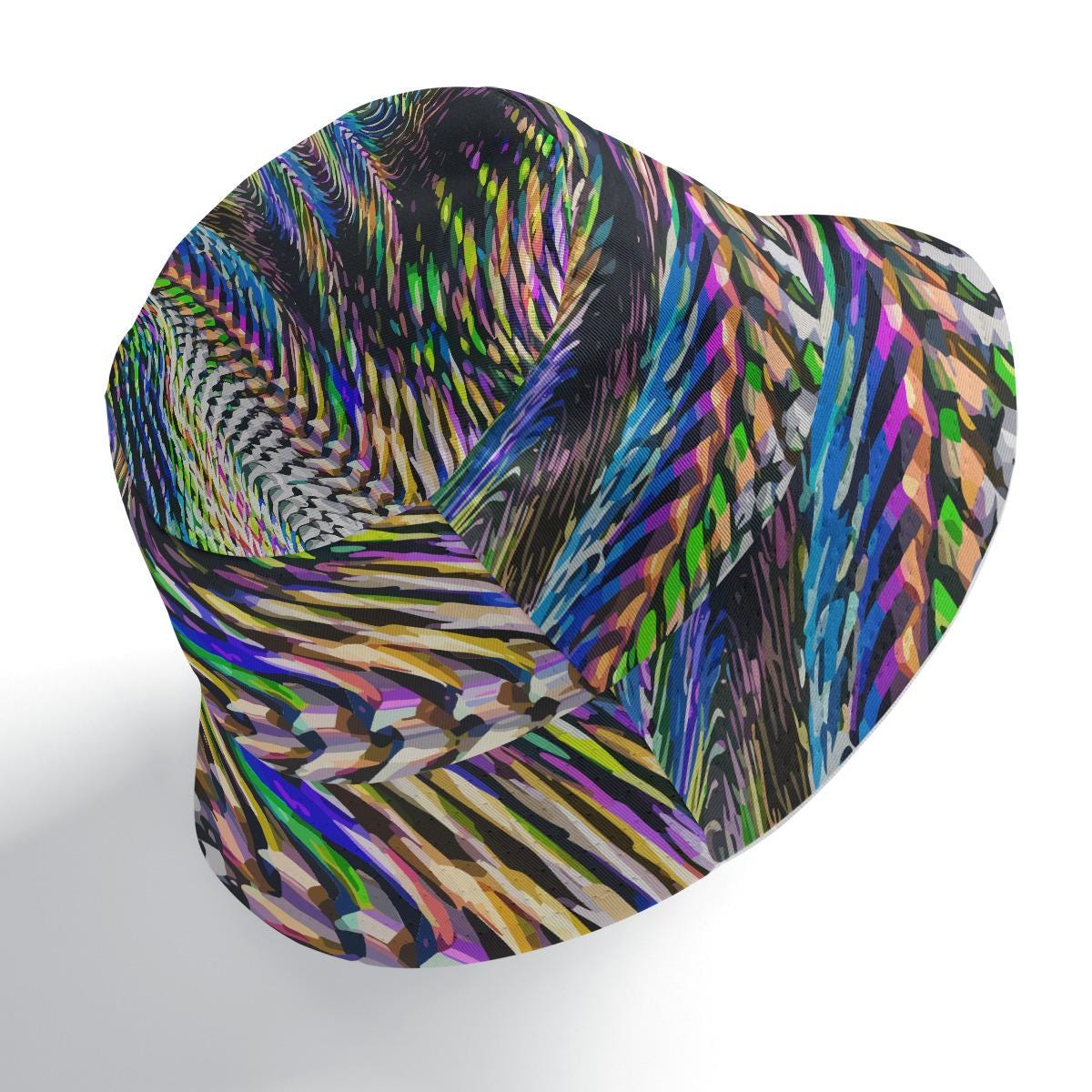 dylesmavis Double-Side Print Bucket Hat with Shimmering Zebra & Stained Glass Design