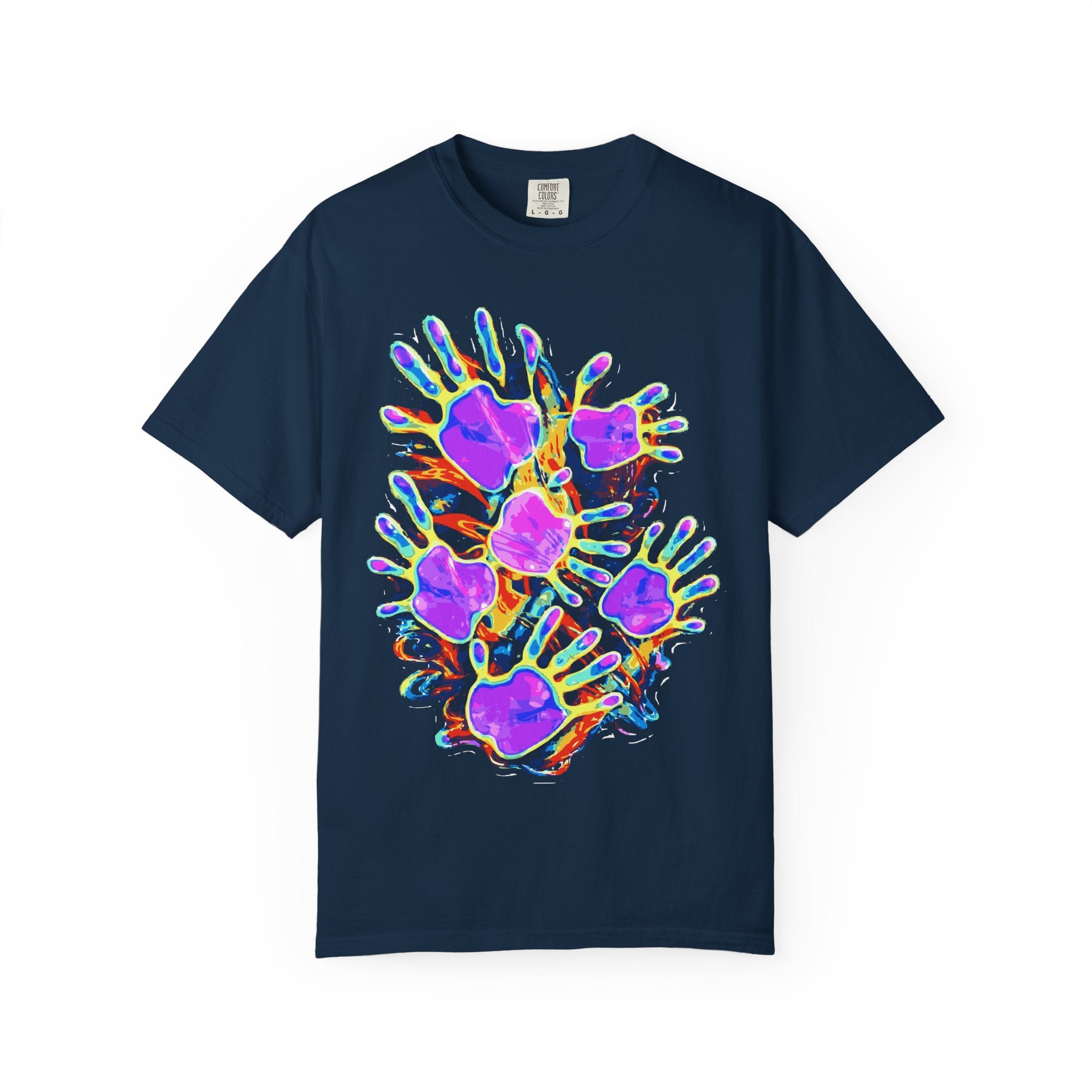 Customizable "Handprint" T-Shirt - Psychedelic Neon Streetwear For Men & Women