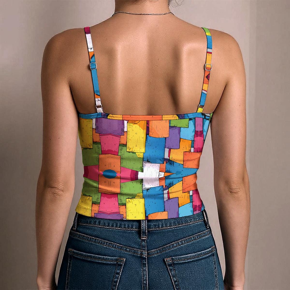 Color Blocks All-Over Print Women's Spaghetti Strap Tank Top