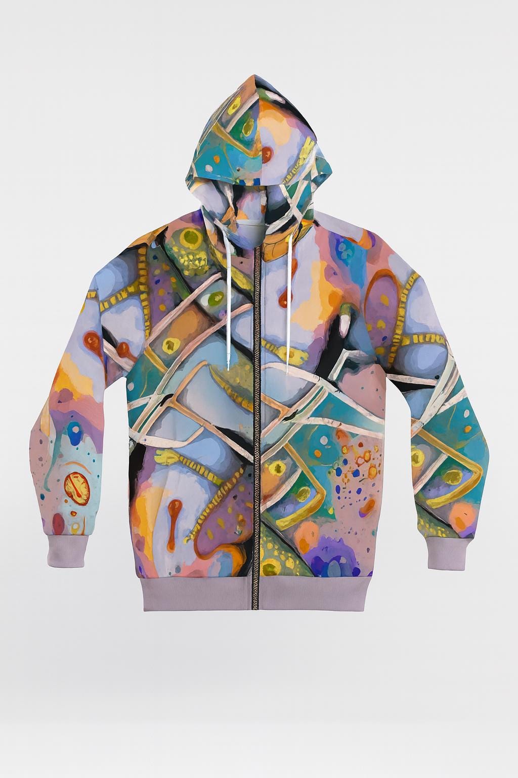 Artistic Scrapbook Full-Zip Hoodie: Vibrant Women's Sweatshirt