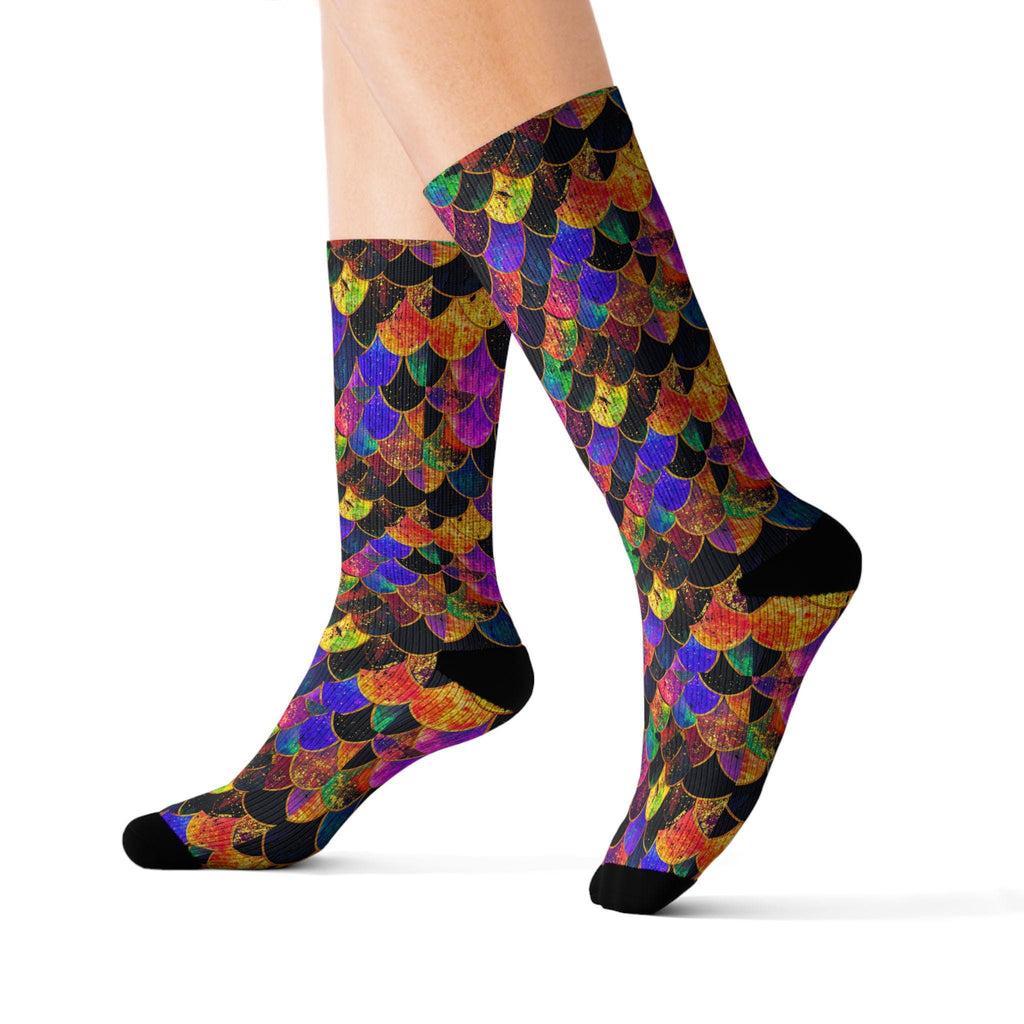 Colorful Fleece Lined Sublimation Socks, Crew Length