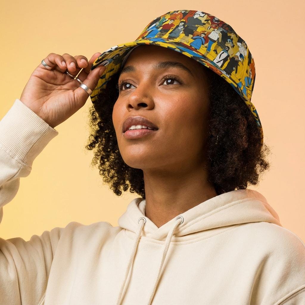 Crowd Theory Bucket Hat — Vibrant Illustrated Festival-Style Streetwear Accessory