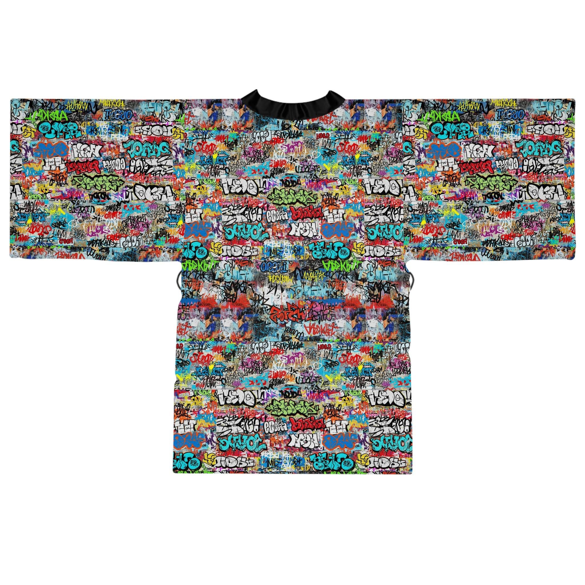 Graffiti Kimono Robe, Long Sleeve Boho Lounge Wear