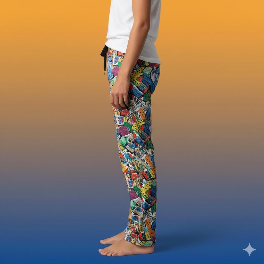 90s Mixtape Pajama Pants, Retro Music Lounge Sleepwear, Men's Festival Gear