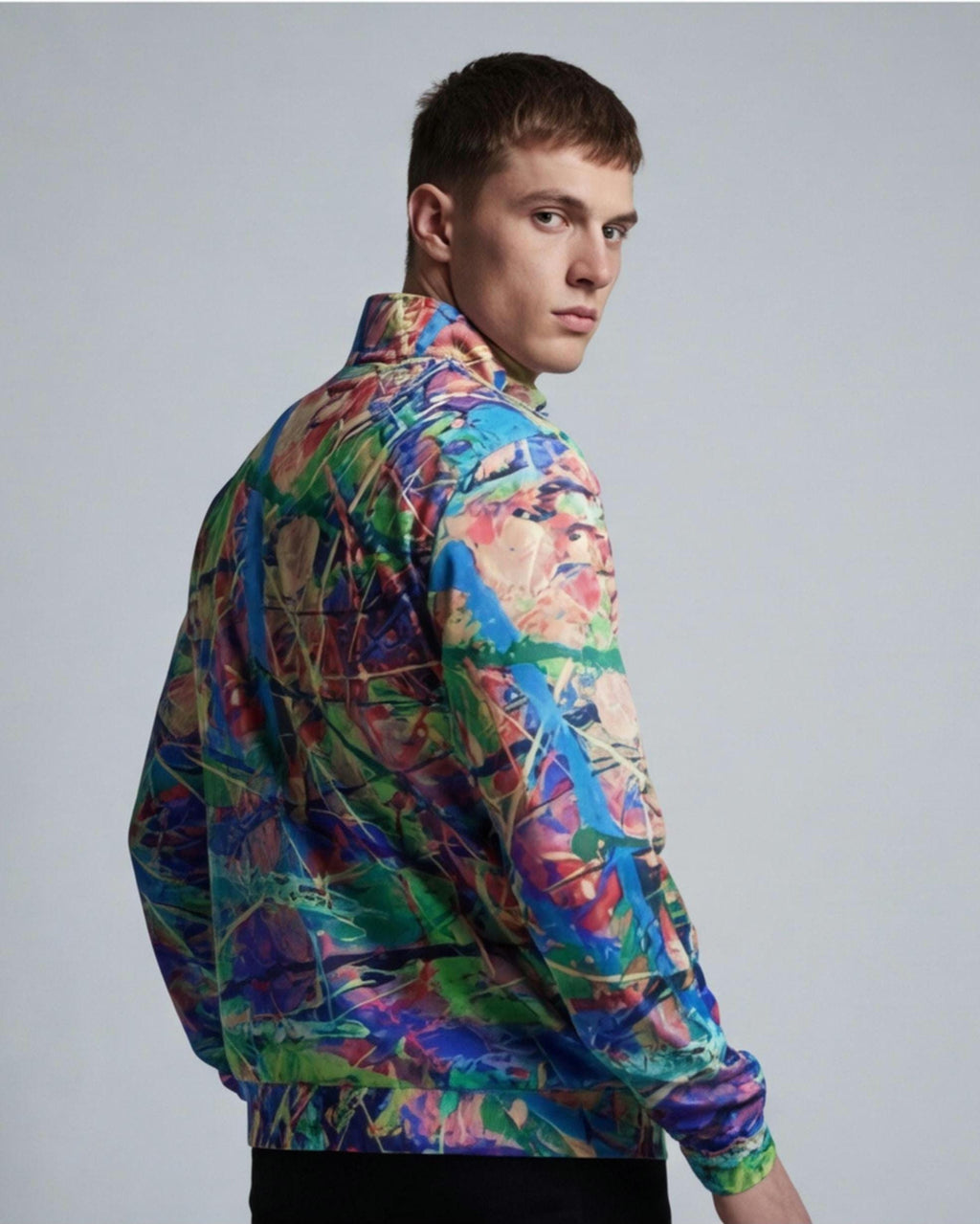 Paint Splatter Hacci Fleece Zip-Up Jacket, Psychedelic Streetwear