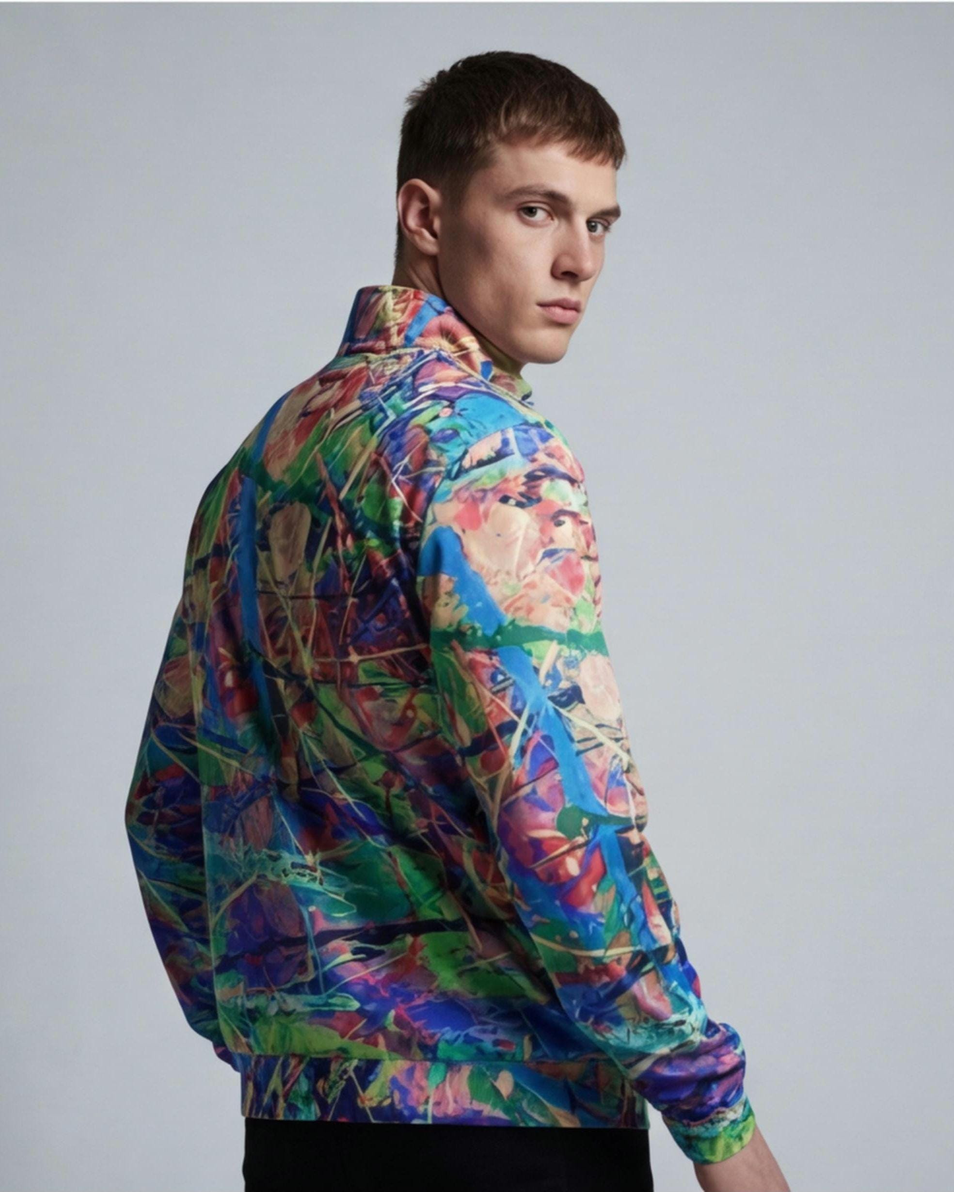 Paint Splatter Hacci Fleece Zip-Up Jacket, Psychedelic Streetwear