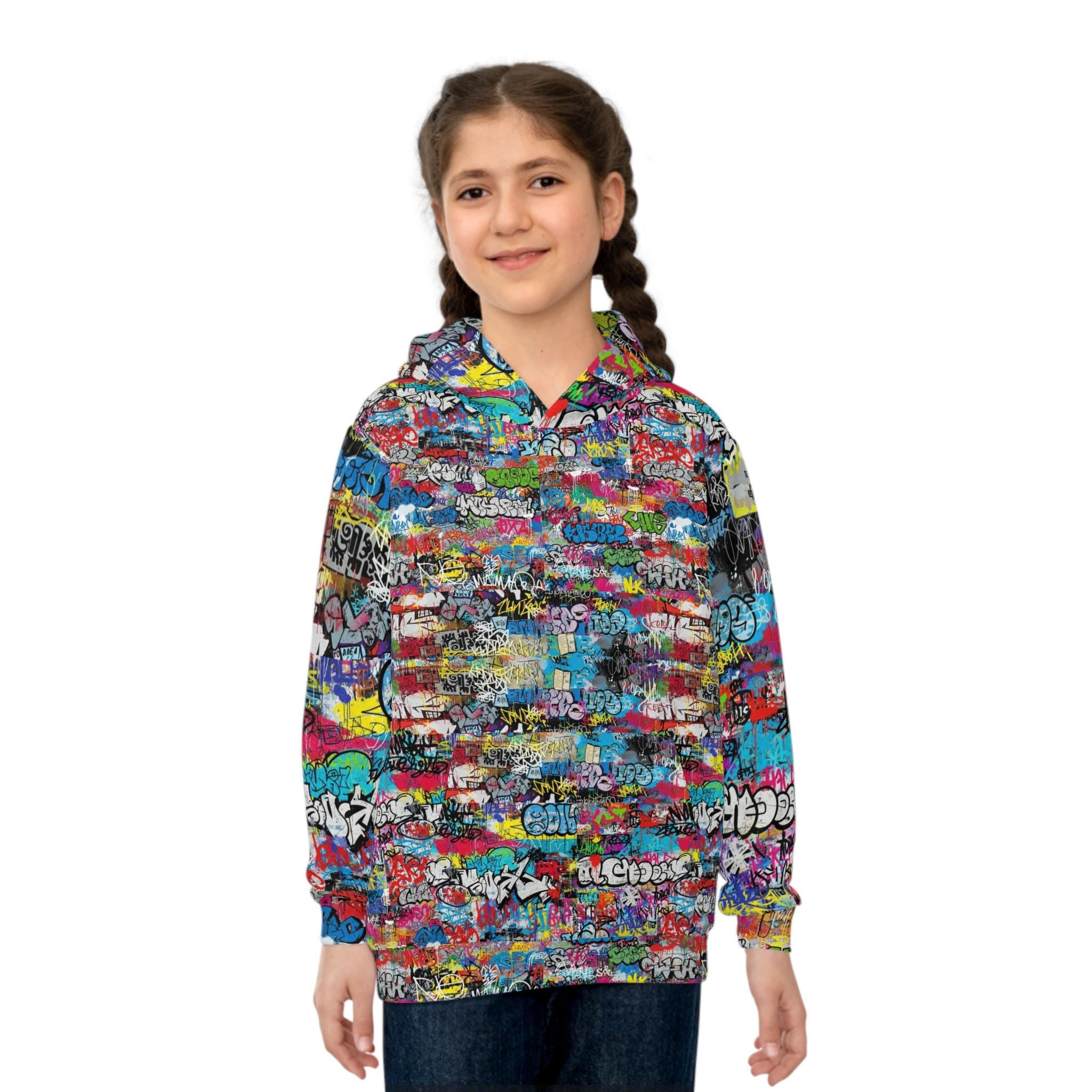 Abstract Graffiti Children's Hoodie: Wild Streetwear Pullover Gift For Kids