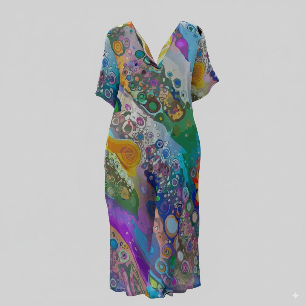 All-Over Print Women's Loose V-Neck Summer Dress