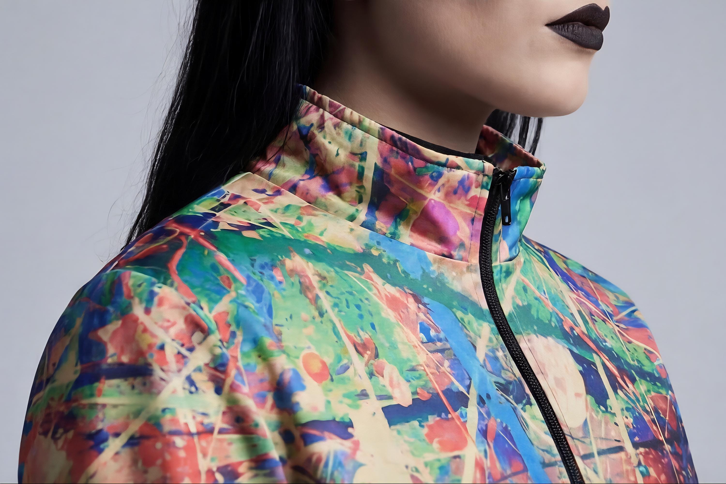 Paint Splatter Hacci Fleece Zip-Up Jacket, Psychedelic Streetwear