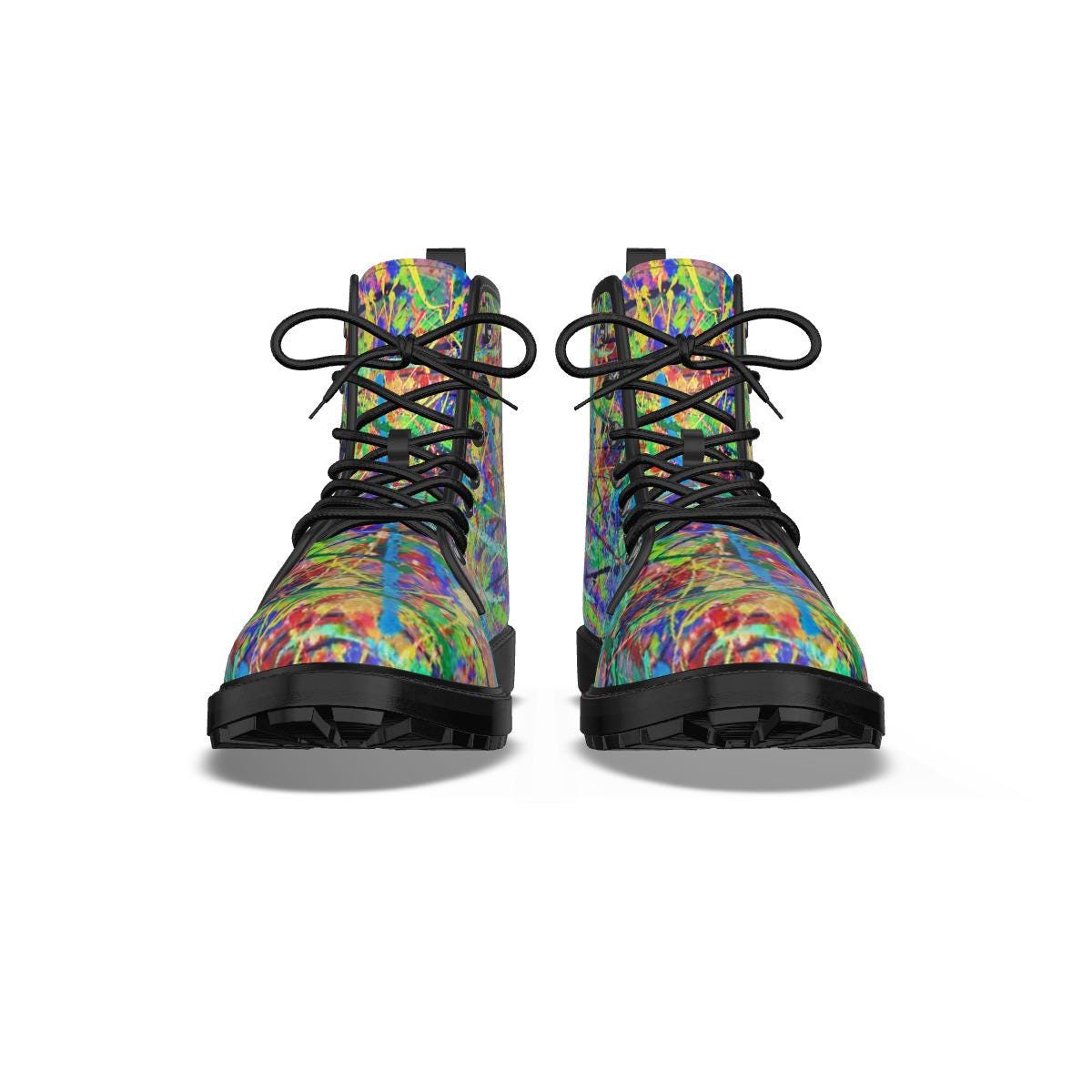 All-Over Print Women's Martin Short Boots With Black Bottom