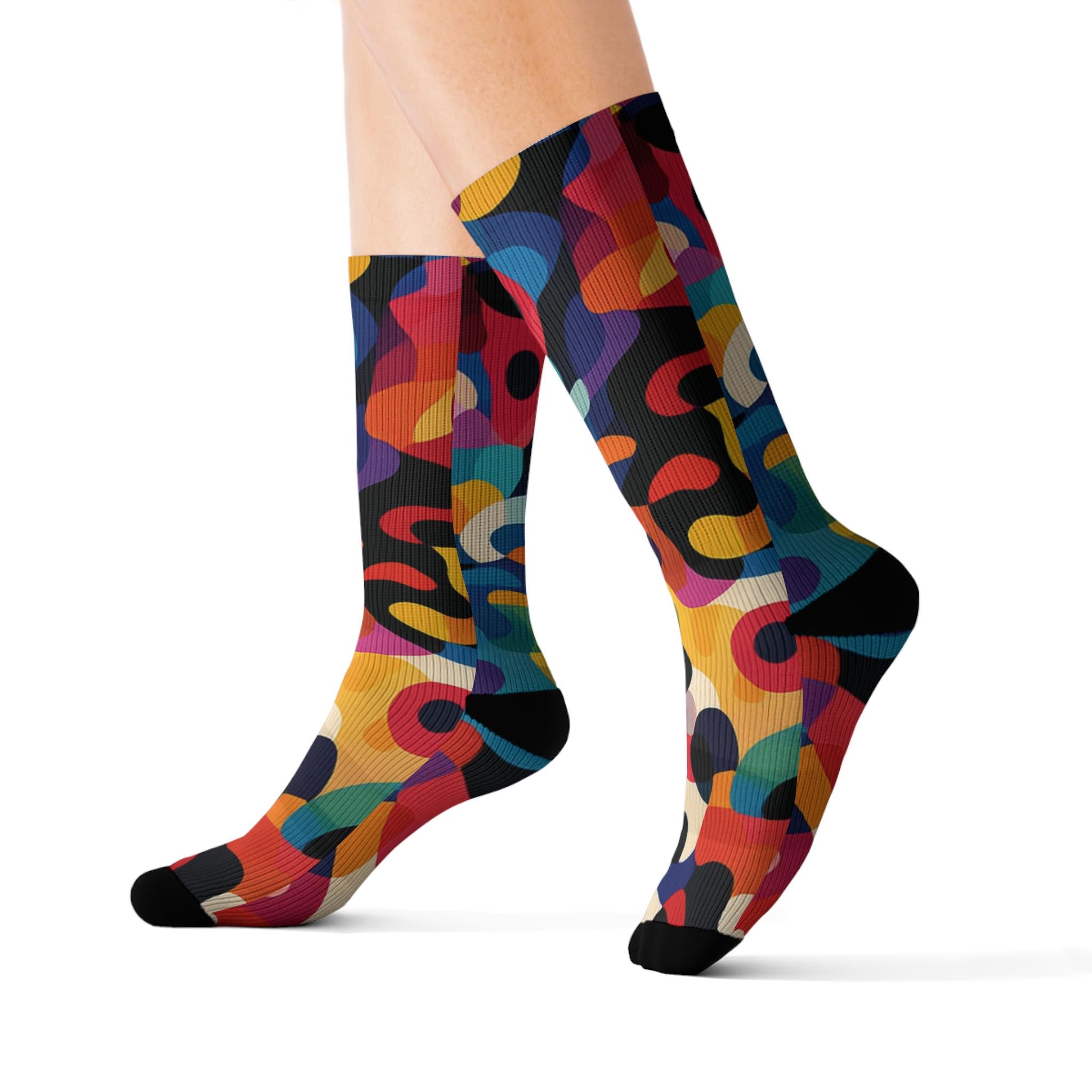 Abstract Graphic Unisex Socks: Colorful Sublimation Print, Funky Wearable Art