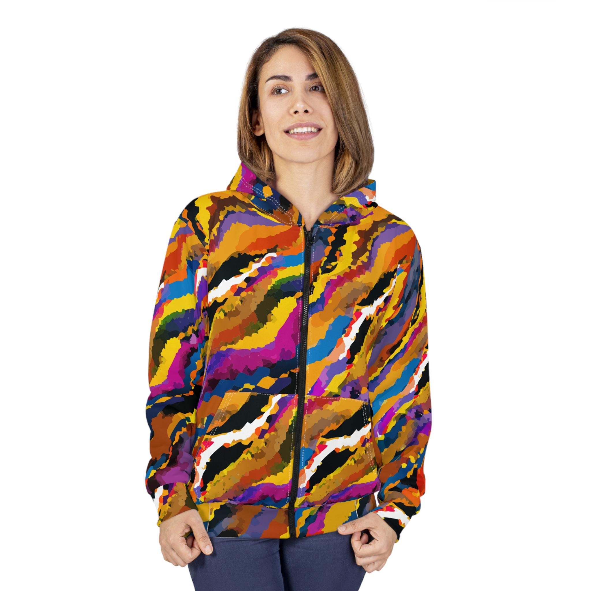 Crisp Burn Colors Hoodie | All-Over Print Zip Hoodie