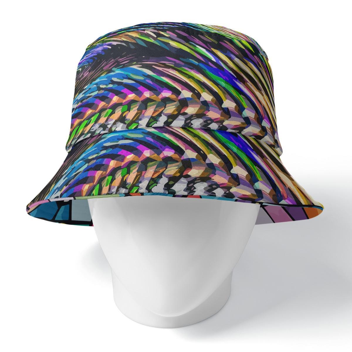 dylesmavis Double-Side Print Bucket Hat with Shimmering Zebra & Stained Glass Design