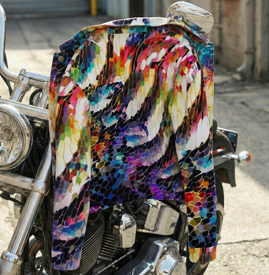 Psychedelic Abstract Art Jacket, Colorful Rainbow Mosaic Patterned Coat, Festival Rave Outfit, Boho Statement Streetwear