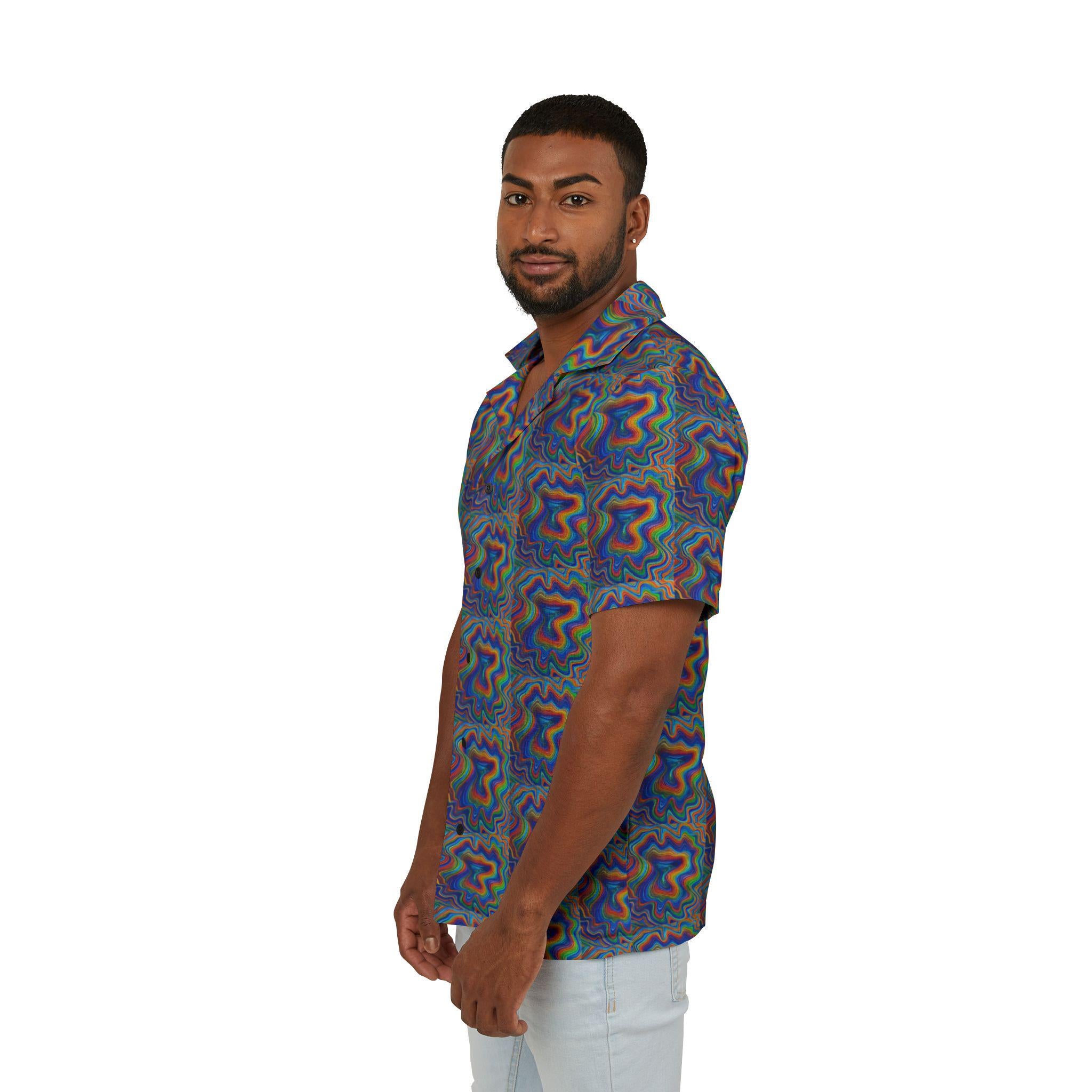 Jewel Tone Linen-Texture Camp Shirt Men's Hawaiian AOP | All-Over Sublimation