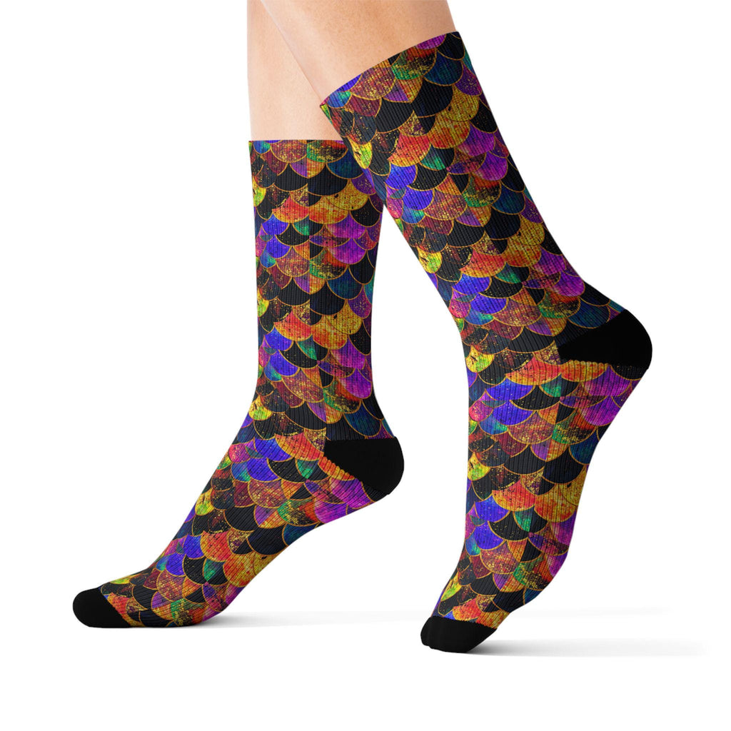 Colorful Fleece Lined Sublimation Socks, Crew Length
