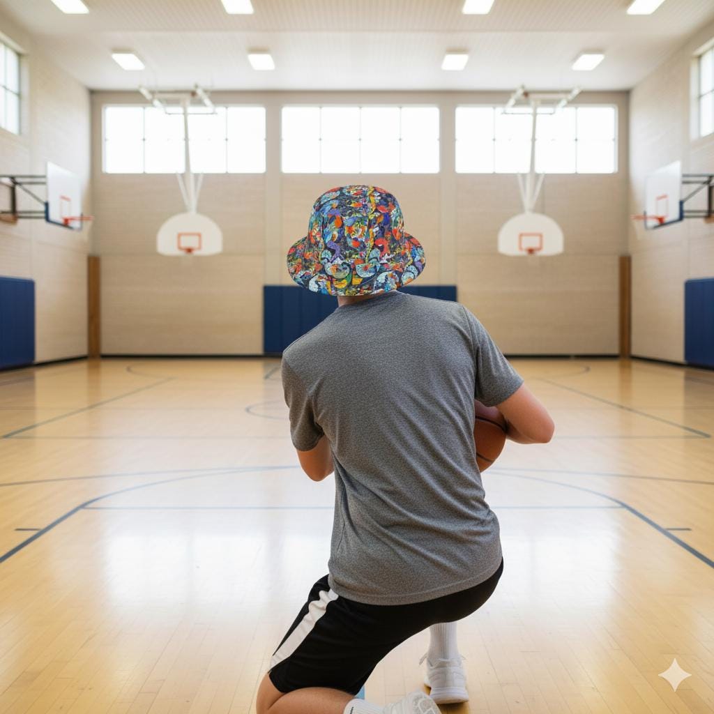 Abstract Patchwork Bucket Hat: Magazine & Book Page Design