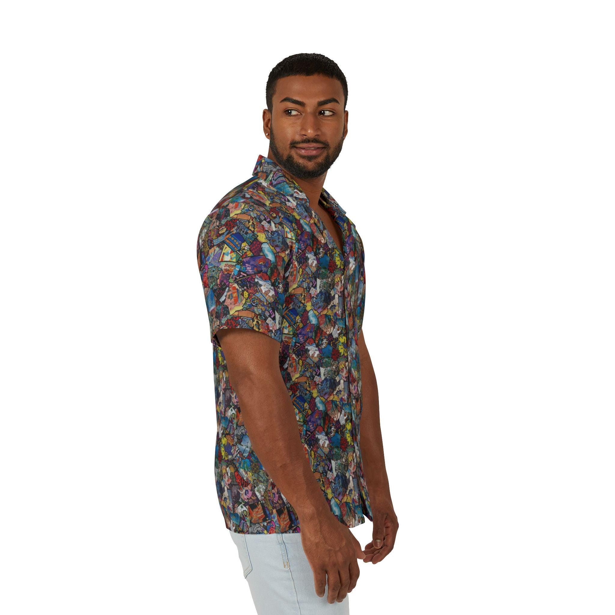 Surrealist Aloha Shirt: Men's PsychoCollage Camp Button Down
