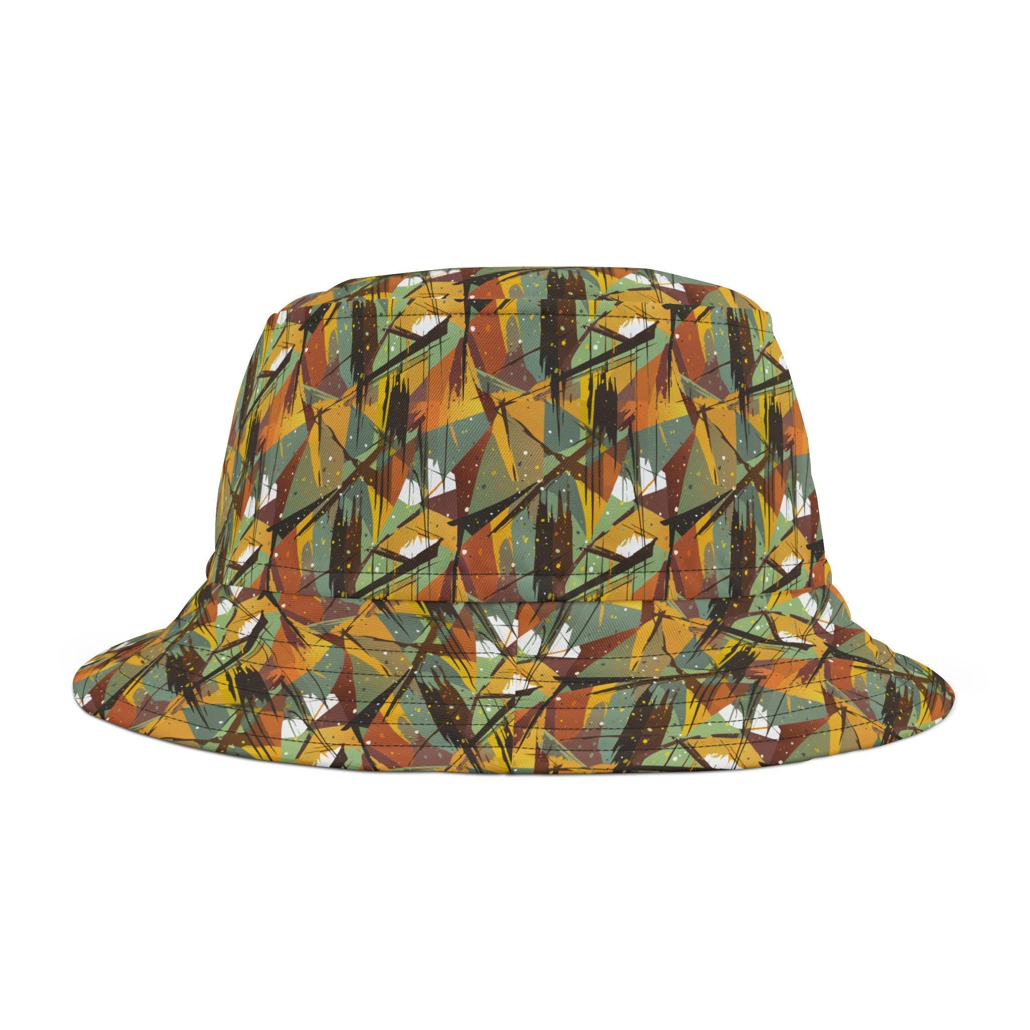 Autumn Geometric Abstract Pattern Bucket Hat | Orange Green Fall Leaves