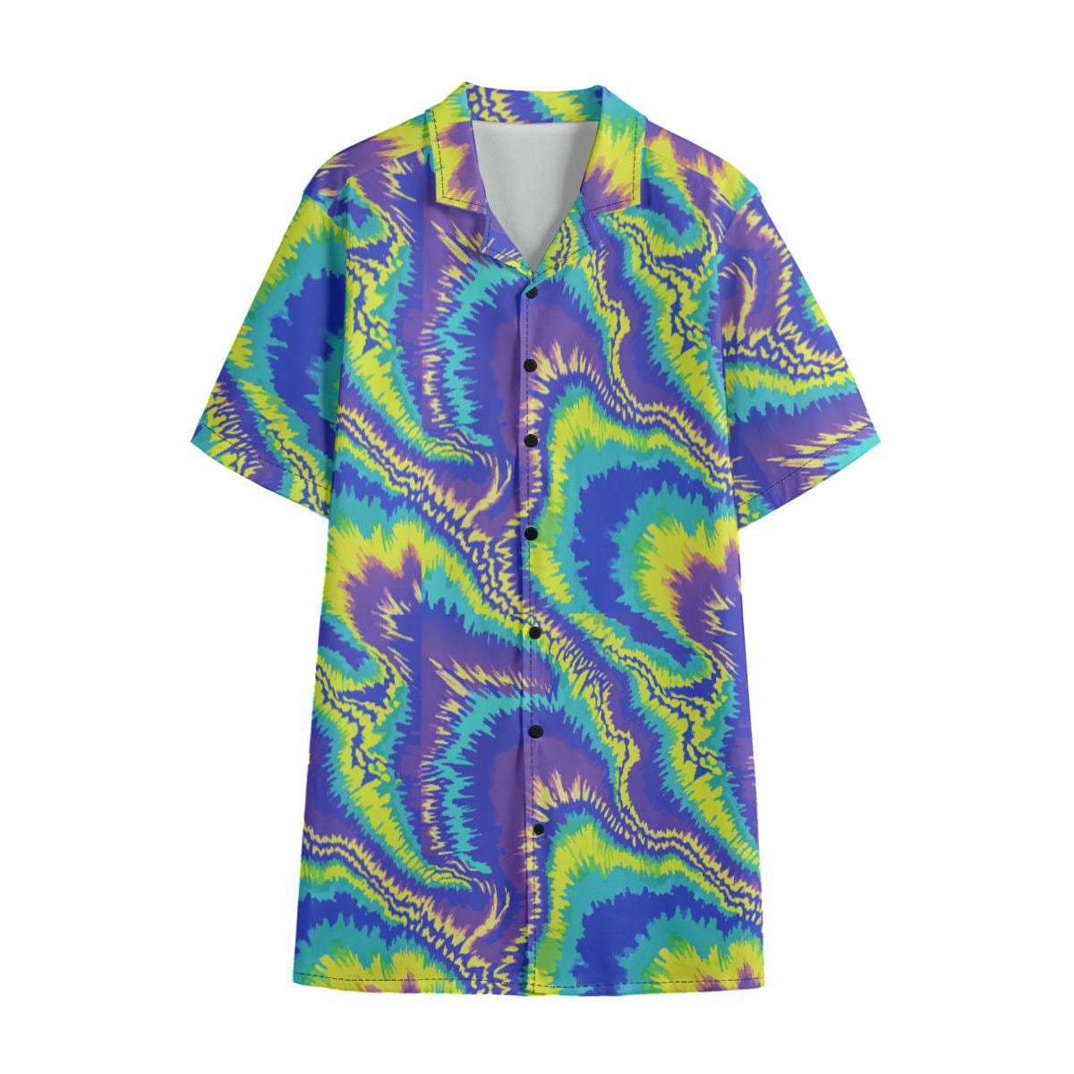 Neon Swirl Psychedelic All-Over Print Urban Button-Up