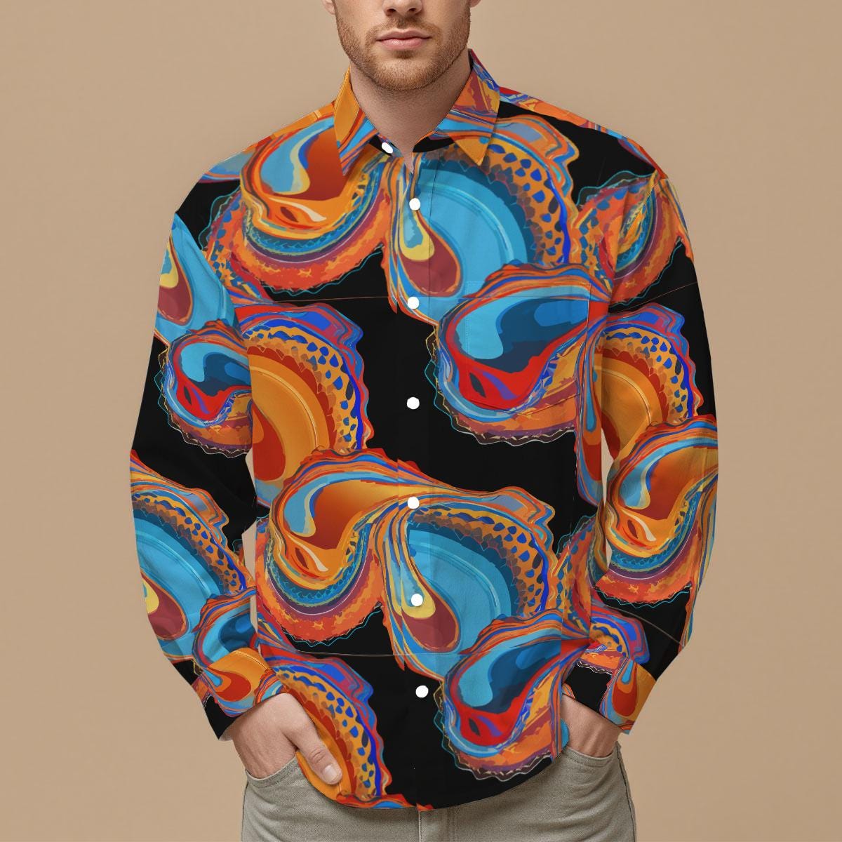 All-Over Print Men's Slim Fit Long Sleeve Shirt