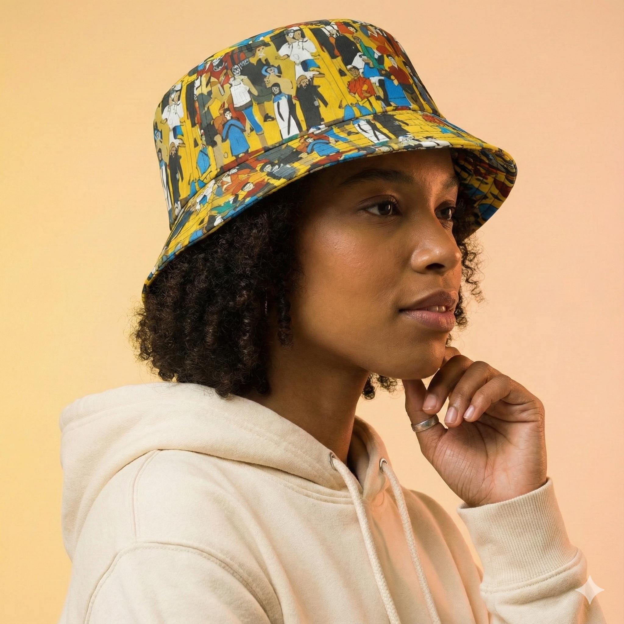 Crowd Theory Bucket Hat — Vibrant Illustrated Festival-Style Streetwear Accessory