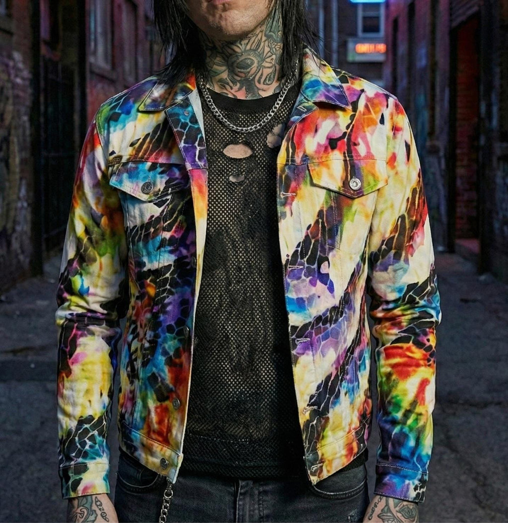Psychedelic Abstract Art Jacket, Colorful Rainbow Mosaic Patterned Coat, Festival Rave Outfit, Boho Statement Streetwear