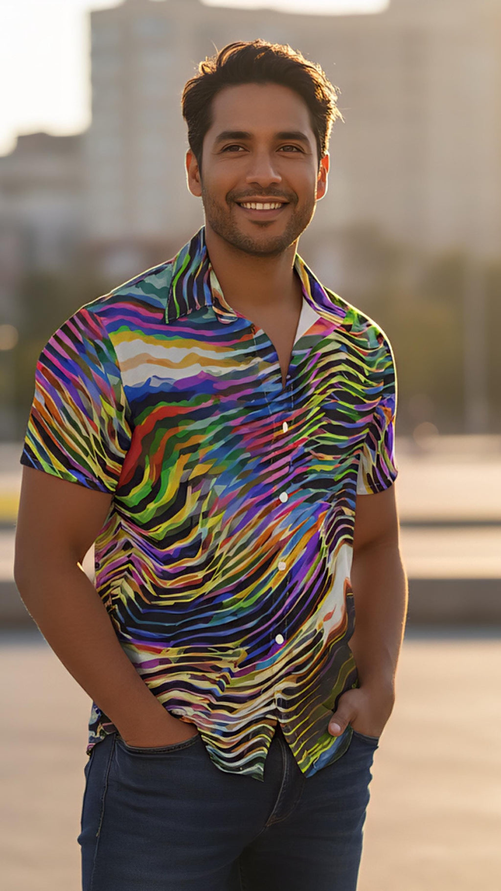 Ethereal Zebra Striped Shirt | Business Casual Men's Button Up Shirt With Colorful Design