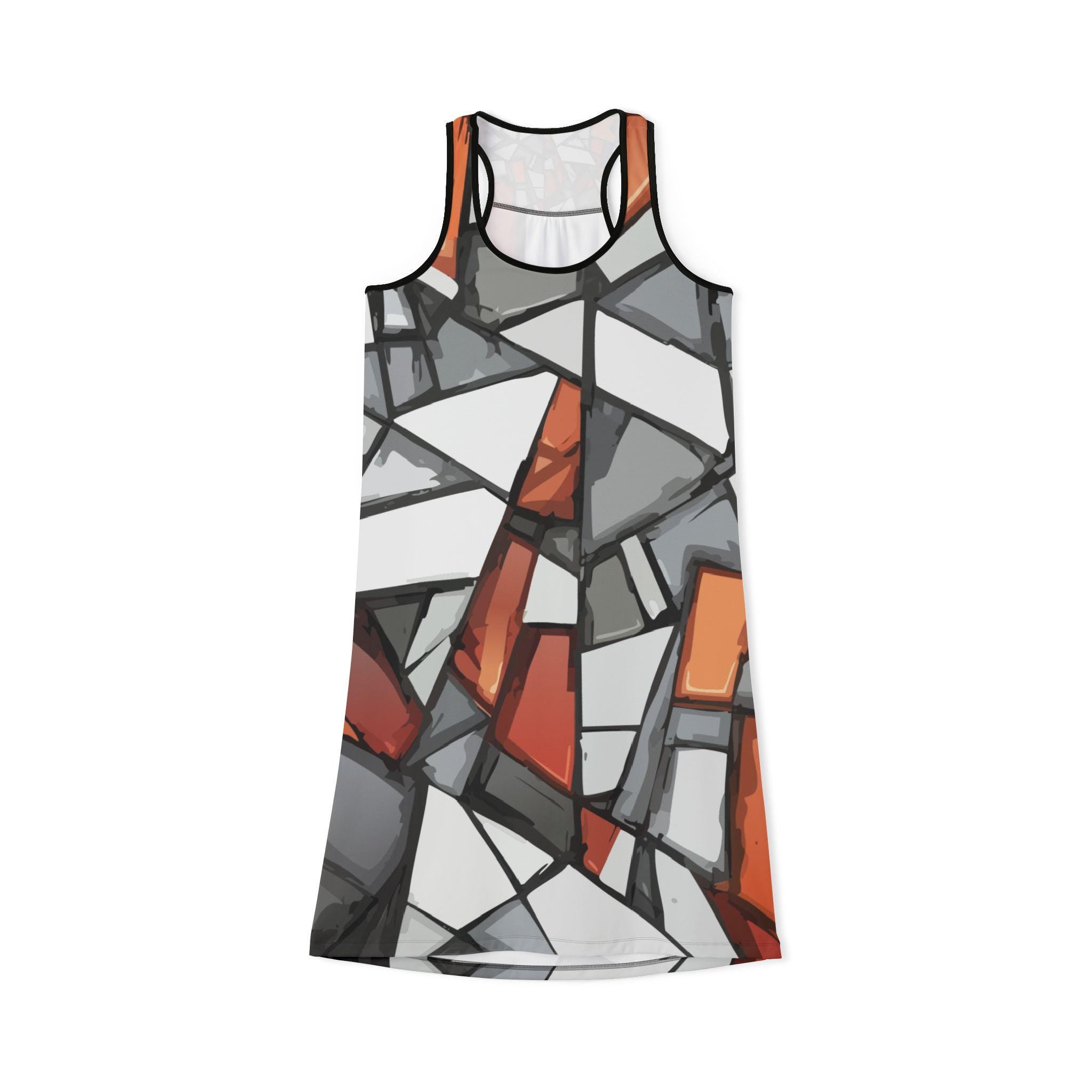 Geometry Bronze and Silver Racerback Dress for Women - All-Over-Print Statement Dress