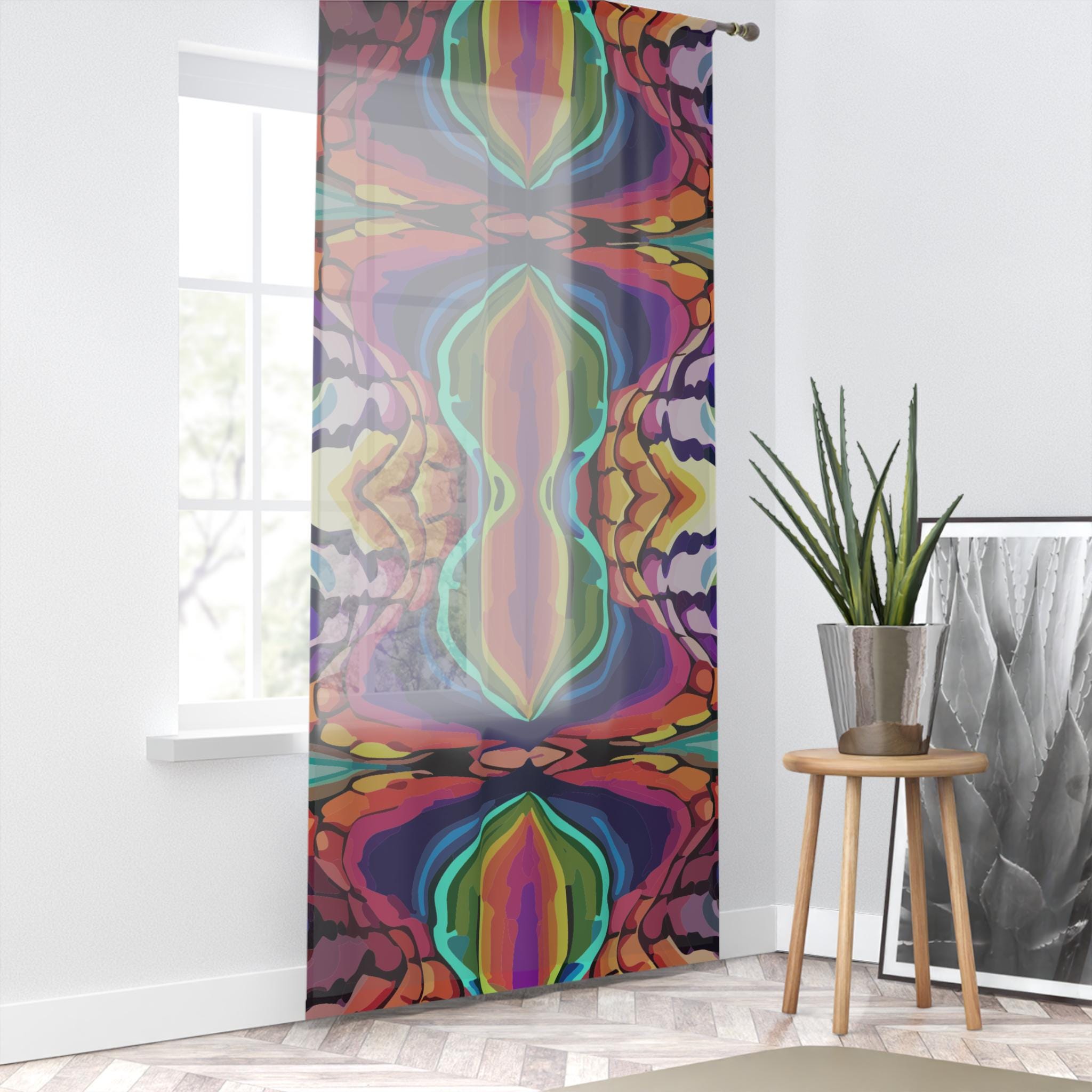 Vibrant Bohemian Polyester Window Curtain, Sheer Colorful Drapes