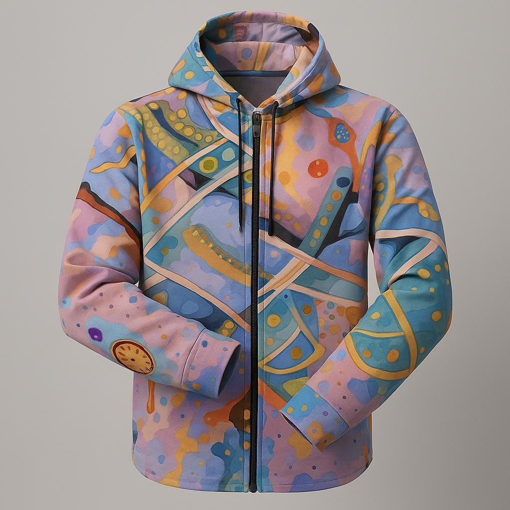 Artistic Scrapbook Full-Zip Hoodie: Vibrant Women's Sweatshirt