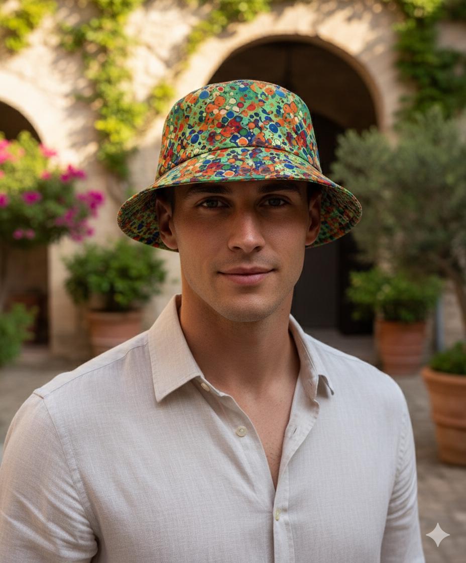 Colorful Bucket Hat With Crayon Drip Design - Psychedelic Hat For Festival Goers
