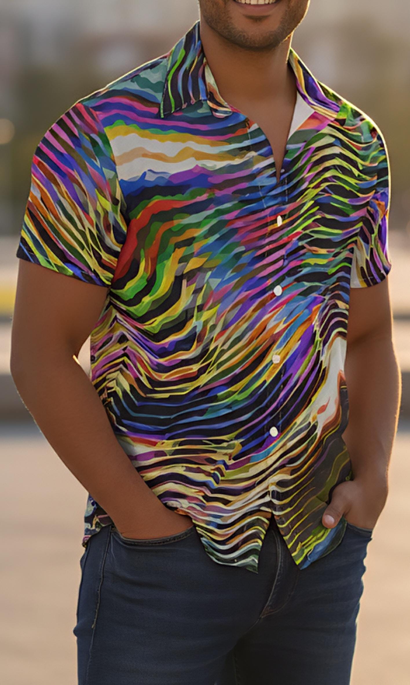 Ethereal Zebra Striped Shirt | Business Casual Men's Button Up Shirt With Colorful Design